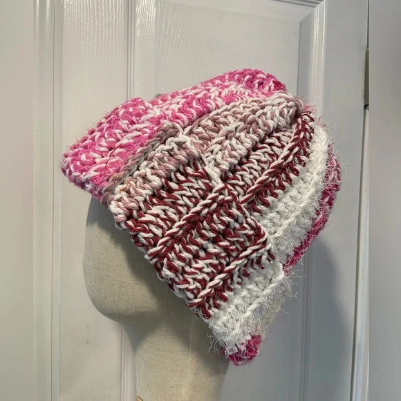 Handmade Crochet Chunky Ribbed Upcycled Multi Fiber Scrappy Yarn Beanie Hat D36 - Picture 2 of 5